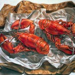 Sandra Lawrence Still life 'Lobsters' detail Acrylic on canvas